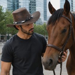 Unisex Western Genuine Leather Cowboy Hat | Wide Brim, Vintage Band | Durable Australian Outback Hat