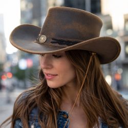 Unisex Western Genuine Leather Cowboy Hat | Wide Brim, Vintage Band | Durable Australian Outback Hat