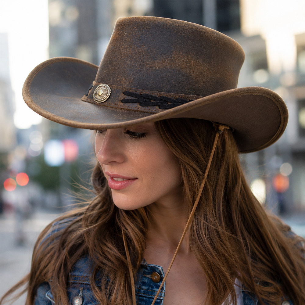 Leather Cowboy Hat Brown