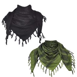 Tactical keffiyeh shemagh scarf made from 100% cotton with traditional pattern and knotted fringe
