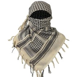 Tactical keffiyeh shemagh scarf made from 100% cotton with traditional pattern and knotted fringe